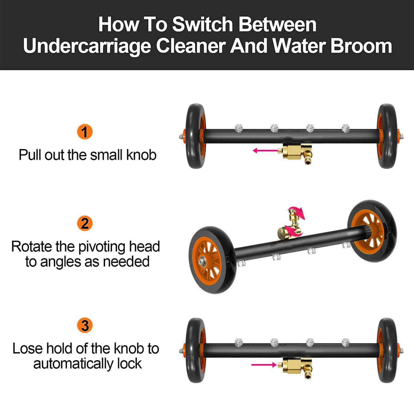 TRELVEX Undercarriage Pressure Washer Attachment Pro Max 16", Surface Cleaner Water Broom with 3pcs ExWand and Quick Connect Pivot Coupler 4000psi, 2in1 Underbody Car Washer