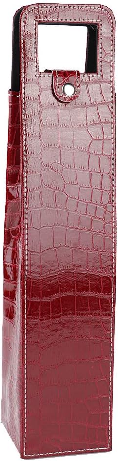 Wine Tote Bag, 1 Bottle PU Reusable Leather Insulated Carrier for Champagne, Beer Gift Bags (Red)