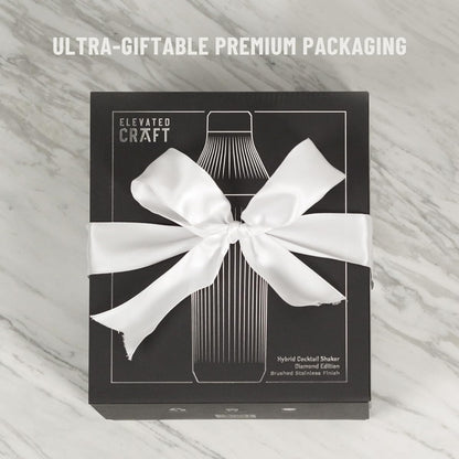 Elevated Craft Diamond Edition Hybrid Cocktail Shaker Set - Premium Vacuum Insulated Stainless Steel, 28 oz, Includes Built-in Strainer, Precise Measuring Top & XL Polishing Cloth - Martini Shaker
