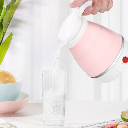 Milltrip Travel Foldable Electric Kettle, 600ml Portable Electric Kettle for Travel with Food-Grade Silicone, 400W Fast Boiling, Dry Burn Protection & Built-in Filter, US Plug 110V (Pink)
