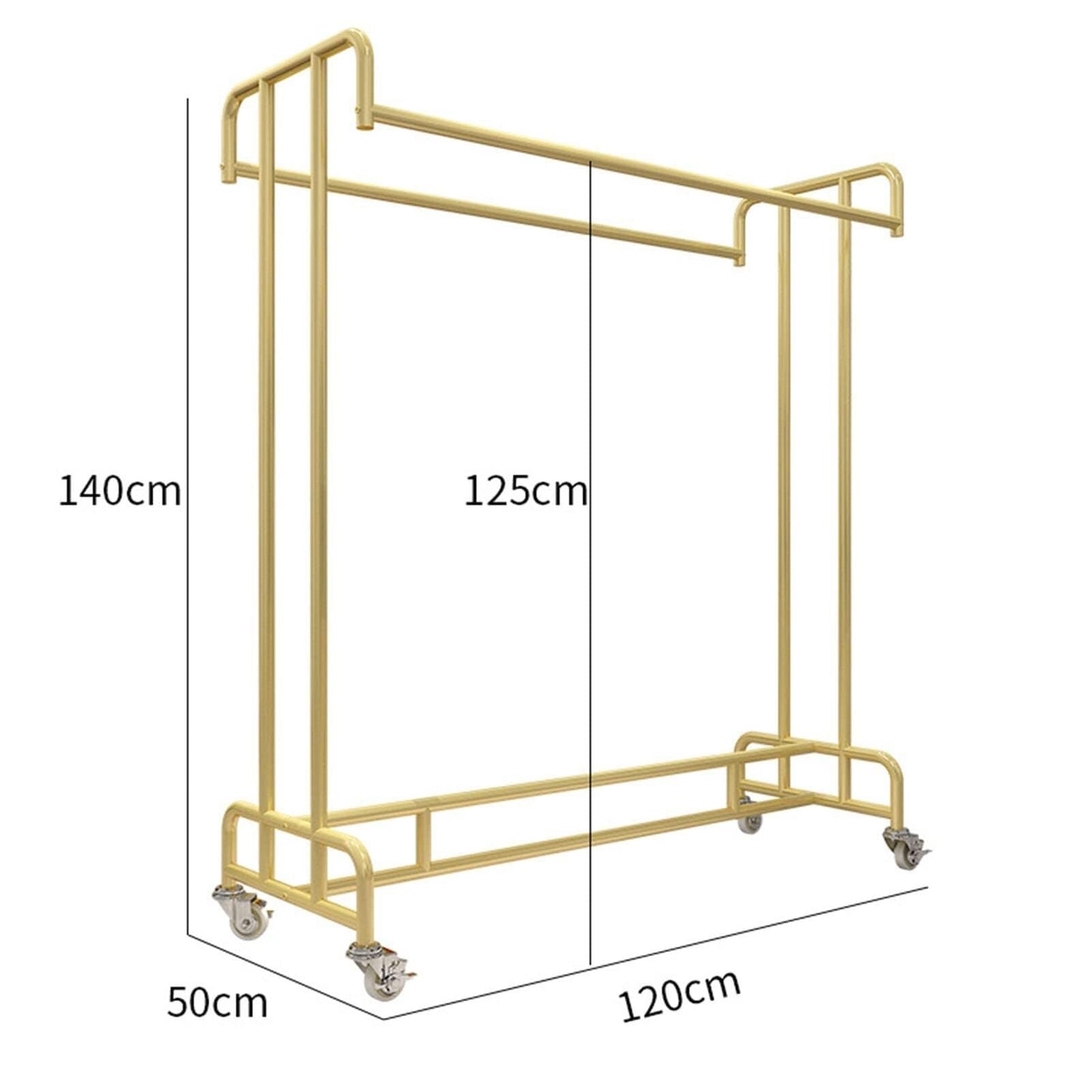 Heavy Duty Industrial Pipe Garment Rack with Wheels, Double Rail Metal Display Stand for Clothing, Retail Clothing Rack, Commercial Hanger(L120xW50xH140CM)