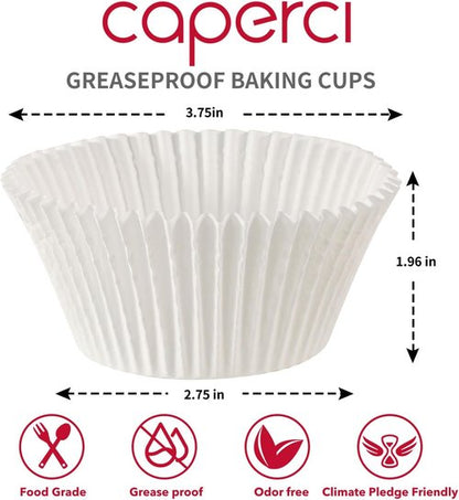 Caperci Jumbo Cupcake Liners - 300-Count White Muffin Baking Cups | No Smell, Food Grade, Grease-Proof