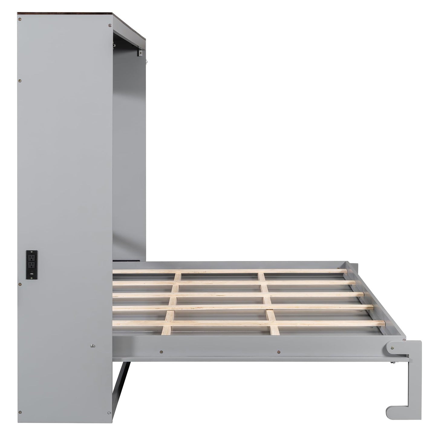 Merax Queen Murphy Bed Wall Bed with USB Ports, Foldable Cabinet Bed Frame, Space Saving Hideaway Bed with Wooden Slats, No Box Spring Required for Guest Room, Apartment, Queen