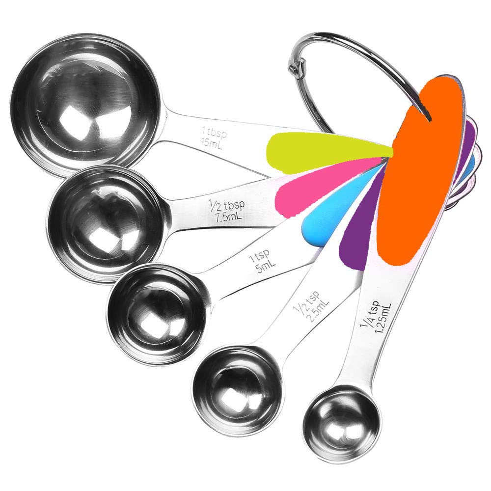 Fsdifly Stainless Steel Measuring Spoons 5 Piece Stackable Set for Cooking and Baking