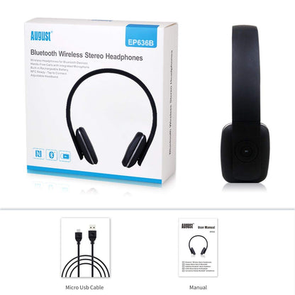 August Wireless Headphones - Cordless Bluetooth Headset with Microphone,Black