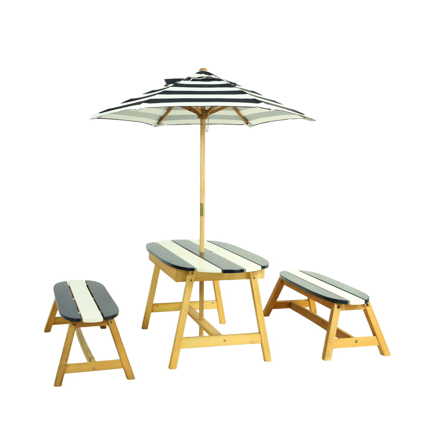 shifmall Naturally Playful Kids Picnic Table with Umbrella, Indoor/Outdoor Fun, Dark Blue Poplar Wood