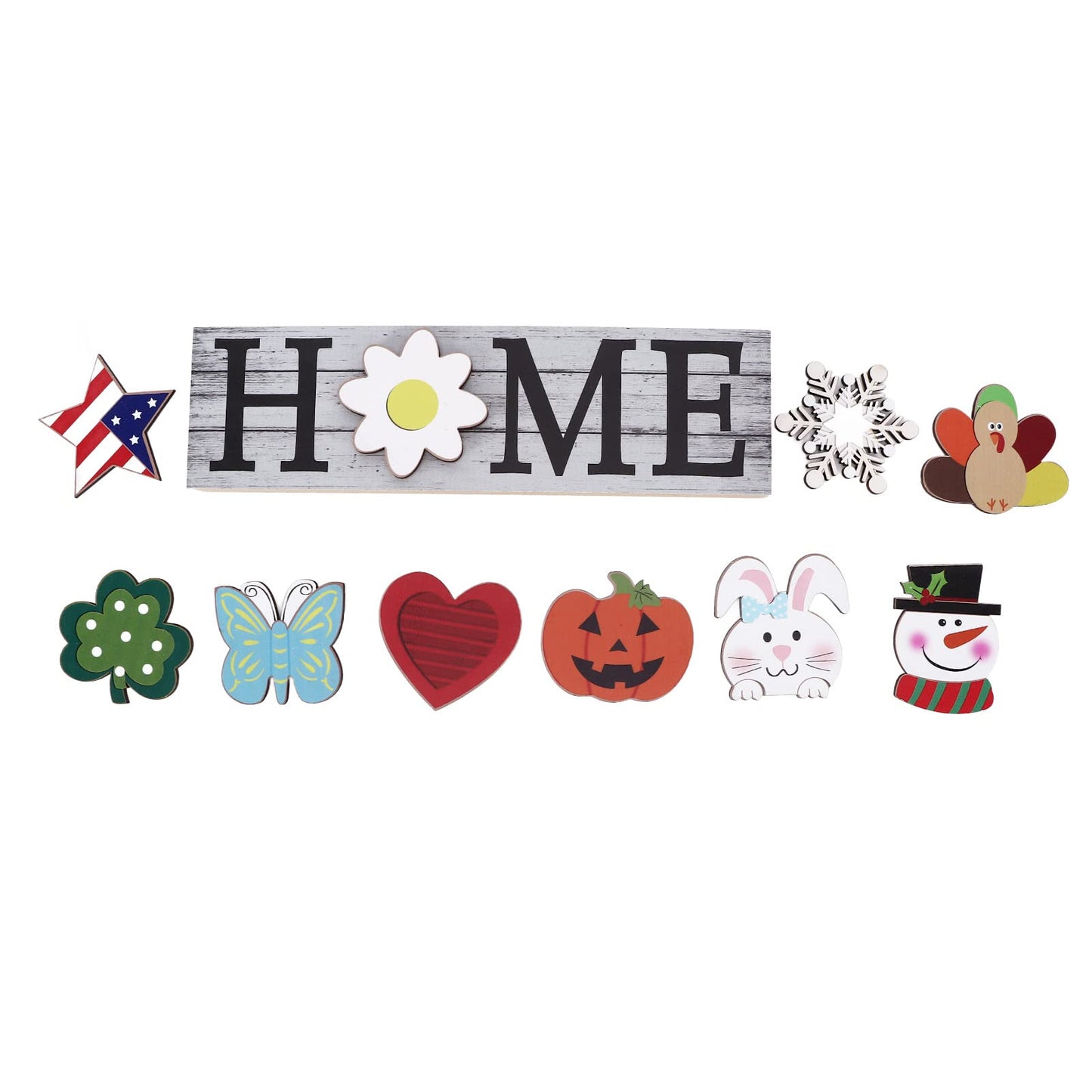 Joyzan Interchangeable Home Table Signs, Wooden Letter Tabletop Decorative Shelf Sign Centerpiece Room Decoration Rustic Ornaments Set 11Pcs Seasonal Icons Holiday Decor Party Kitchen Mantel 11Pcs