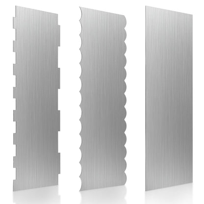 3 Pcs Stainless Steel Cake Scraper, 8.6-inch Double Sided Patterned Edge Stripe Edge Smoother Scraper, Cake Decorating Comb Metal Cake Scraper for Butter Mousse Cream Decoration