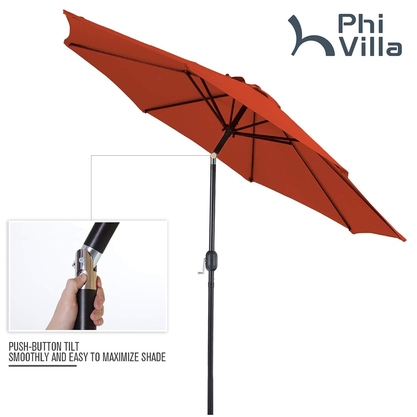 PHI VILLA Outdoor Patio Dining Set for 4 with 9ft Patio Umbrella (No Base), Outdoor Table and Chairs with Adjustable Patio Folding Chair & 37" Metal Dining Table for Garden, Yard and Deck