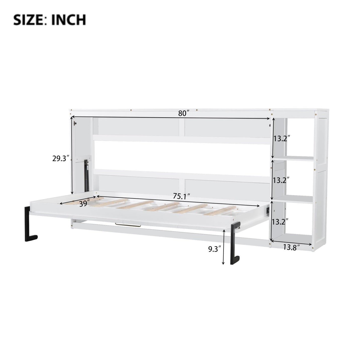 GDFStudio Boden Twin Size Murphy Bed, 4 Storage Shelves, Ample Storage Space, Organized as Cabinet, Saving Space Design, Twin Size Murphy Bed with Bookshelf, Perfect for Small Apartment, White