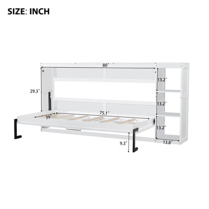 GDFStudio Boden Twin Size Murphy Bed, 4 Storage Shelves, Ample Storage Space, Organized as Cabinet, Saving Space Design, Twin Size Murphy Bed with Bookshelf, Perfect for Small Apartment, White