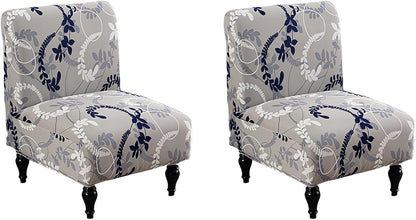 2PCS Armless Accent Chair Covers - Soft Printed Slipcovers for Slipper Chairs in Living and Dining Room