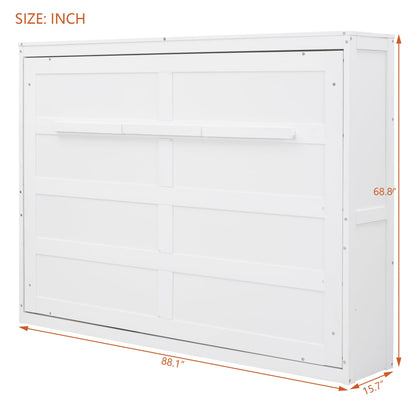 Ball & Cast Murphy Bed Queen Size,Farmhouse Murphy Cabinet with Storage Shelf,Wood Hidden Wall Bed,Foldable Platform Bed,Space-Saving,No Box Spring Needed,White