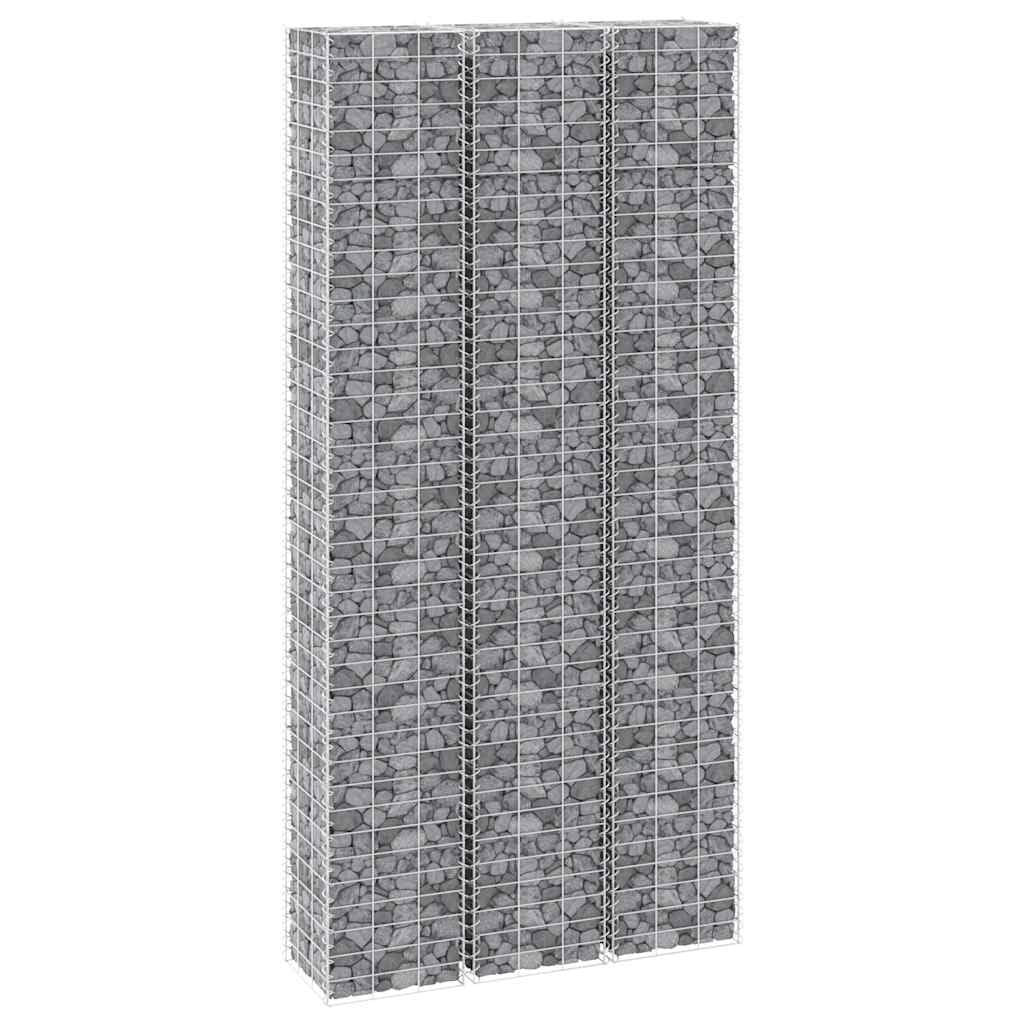 Foknhdi 3-Pack Large Silver Gabion Raised Garden Bed 78.7 in Tall Rust-Proof Iron Planter Box for Outdoor Patio, Balcony & Courtyard