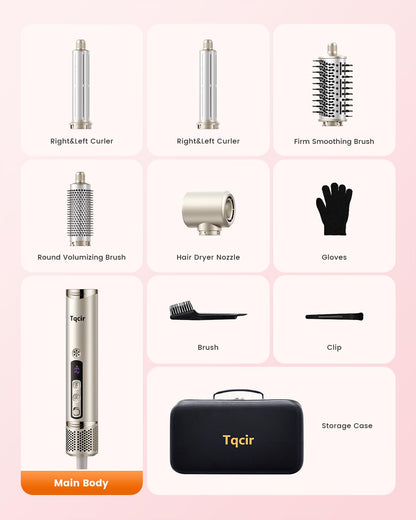 5-in-1 Professional Hair Dryer Brush, Powerful Multi-Styler with Auto-Wrap Curlers, Fast Drying Curling Straightening Volumizing Without Heat Damage, Storage Case Best Gift for Girl/Women
