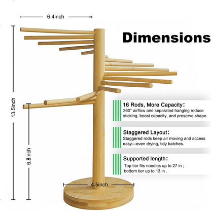 Beech Wood Pasta Drying Rack, 16 Rods – Natural Wooden Spaghetti Rack, Easy Assembly, Display-Worthy Kitchen Stand