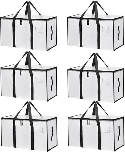 Large Moving Bags - 6 Pack Heavy Duty Storage Totes with Zippers & Carrying Handles | Clear Design