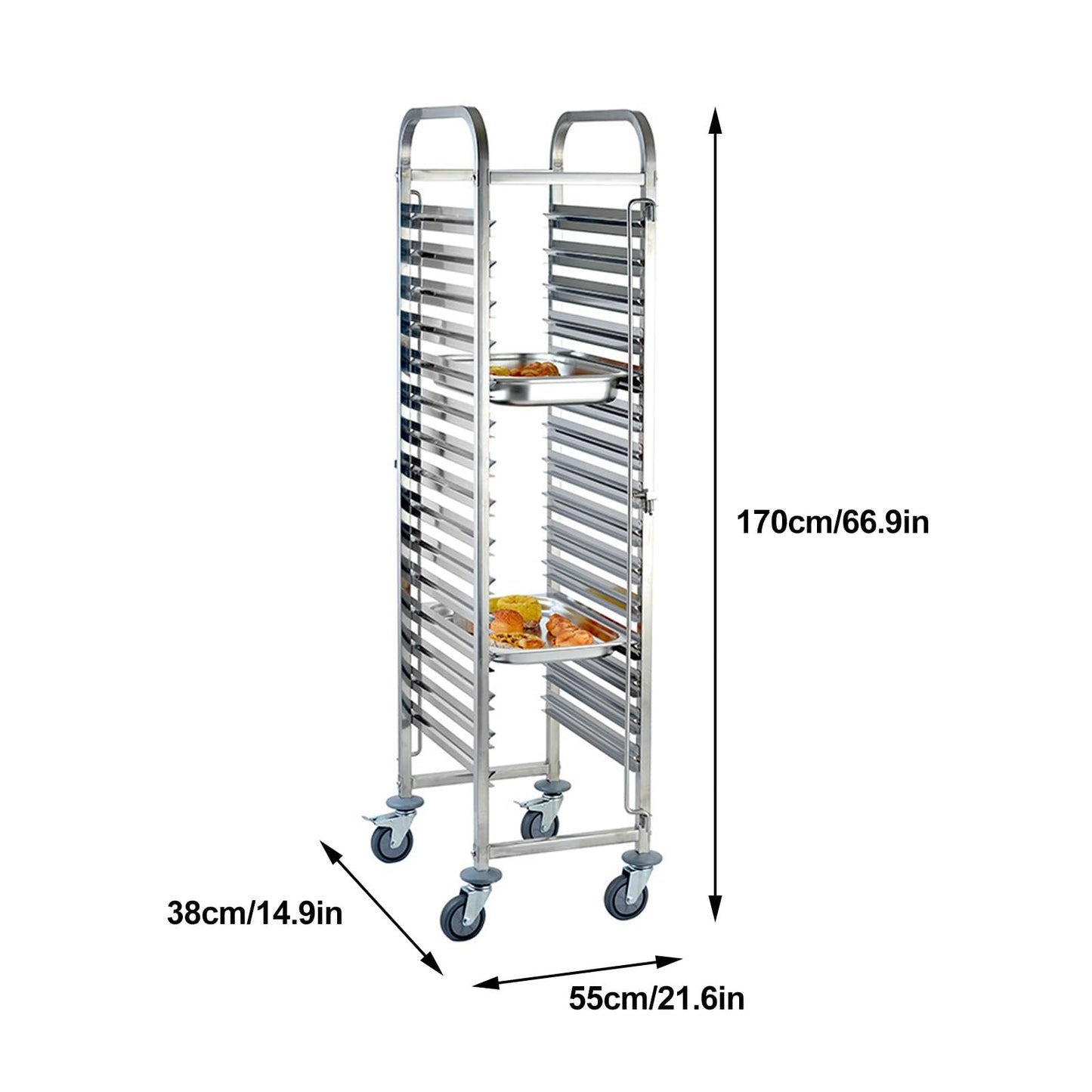 WRYsqbhjyb Stainless Steel Work Table, Kitchen Trolley Cart with Wheels, Bakery Rack Serving Cart with Brake for Kitchen Prep Work(Large)