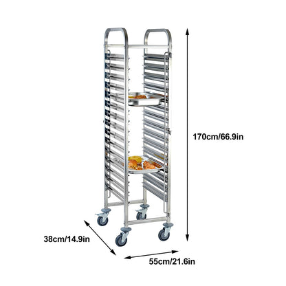 WRYsqbhjyb Stainless Steel Work Table, Kitchen Trolley Cart with Wheels, Bakery Rack Serving Cart with Brake for Kitchen Prep Work(Large)