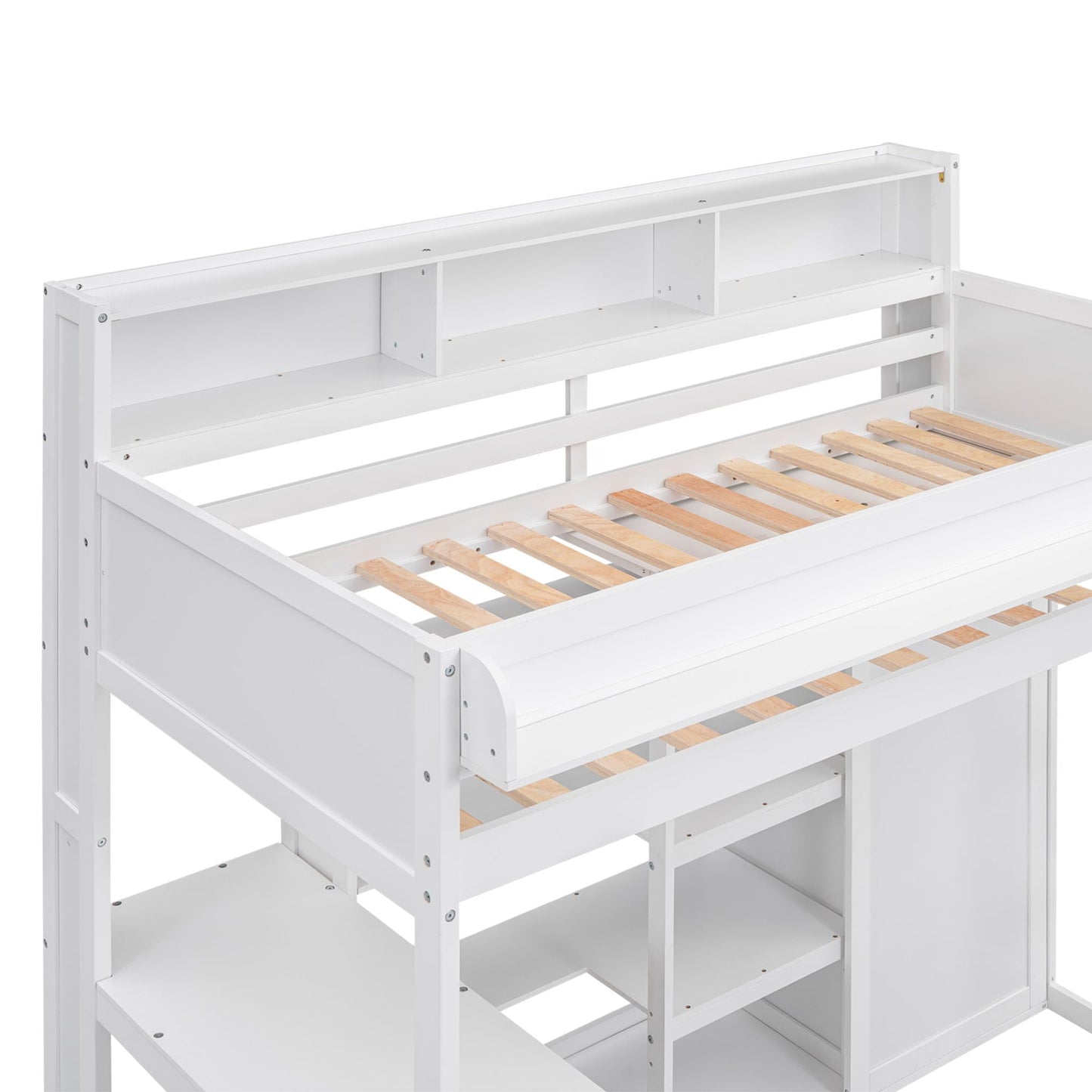 Ball & Cast Twin Size Loft Bed with Big Storage Under-Bed Desk & Staircase,Wooden Bedframe W/Integrated Wardrobe,Drawers & Shelves,Space-Saving,Modern Furniture for Boy Girl Teens Small Bedroom,Gray