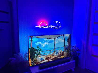 LED Decorative Lights USB Mountains Sunrise Sunset Led Neon Signs Home Decoration Wall Art Holiday Gift Brightness Adjustable 16.5''x11.8''