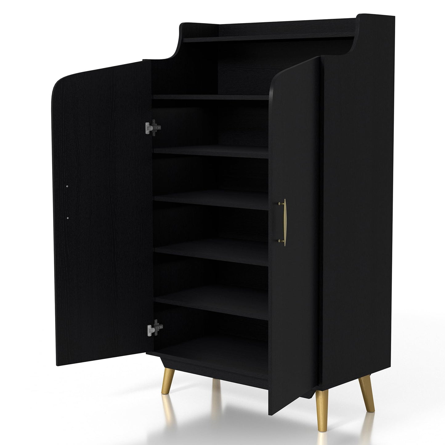 24/7 Shop at Home Ansel Mid-Century Modern 2-Door Storage Wood 32 in. Shoe Cabinet with Adjustable Shelves for Entryway, Hallway, Black