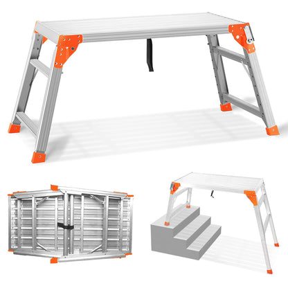 SHANTRA Multifunctional & Adjustable Work Platform with 330 lbs Capacity, 24 to 35 inches Step Ladder, Aluminum Folding Scaffolding Ladder, Heavy Duty Portable Work Bench Stool with Non-Slip Feet