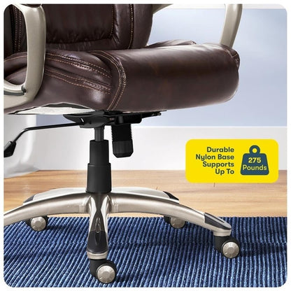 Faux Leather Modern Swivel Executive Office Desk Chair, Height Adjustable Upholstered Rolling Chair for Meeting Room, Comfortable Computer Chair for Home Office and Study Room, Dark Brown