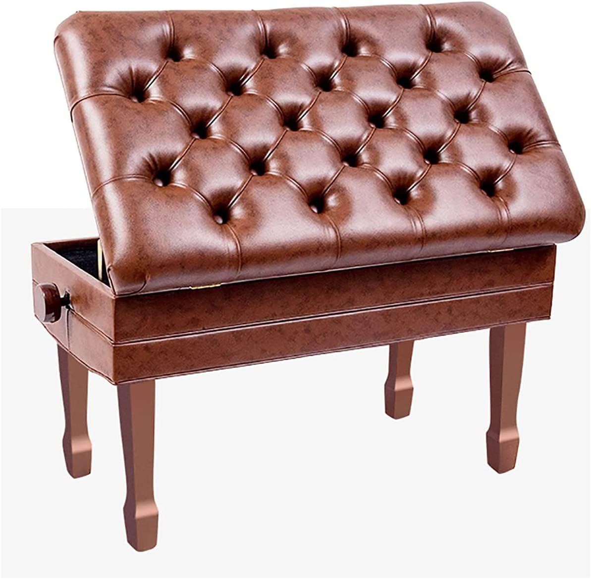 ZHOUYANB Piano Stool Dressing Table Wooden Luxury Bench Soft Genuine Leather with Waterproof Cushion and Strong Solid Wood Frame 200kg Load Capacity 84 X 47 49-59c (Teak One Size)