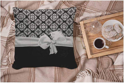 WONDERTIFY Stylish Black and White Euro Flower Pattern Throw Pillow Case Cover, Soft Linen 18x18 Inch for Decorative