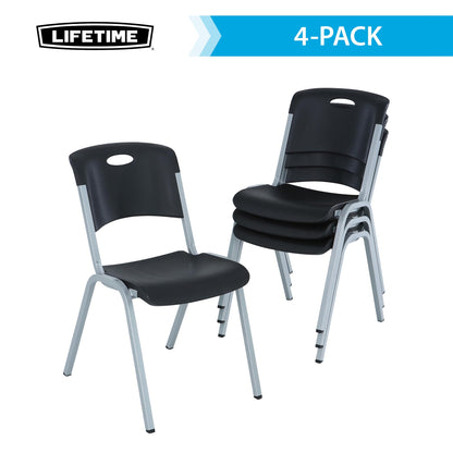 Lifetime Stacking Chair, Contemporary - Pack of 4, Black