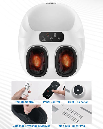 RENPHO Foot Massager Machine with Heat [2026 Upgraded], Shiatsu Foot Massager for Plantar Fasciitis, Foot Massager Machine for Women, Wireless Control, True Full Foot Massager, Up to Size 14, BK