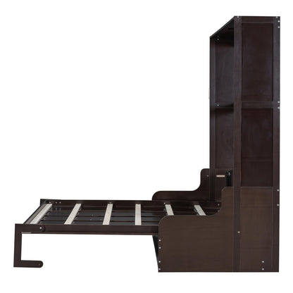 Merax Queen Size Murphy Bed Frame, Modern Wall Bed Can Be Folded into Cabinet, Chair with Cushion, Espresso