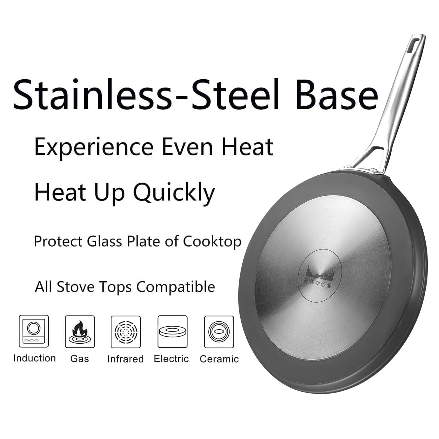 MsMk Crepe Pan with Spreader, 9 1/2 Inch Titanium and Ceramic Nonstick Flat Skillet Pancake Tawa Dosa Tortilla Pan, Induction Compatible, PFOA Free, Oven Safe to 700°F
