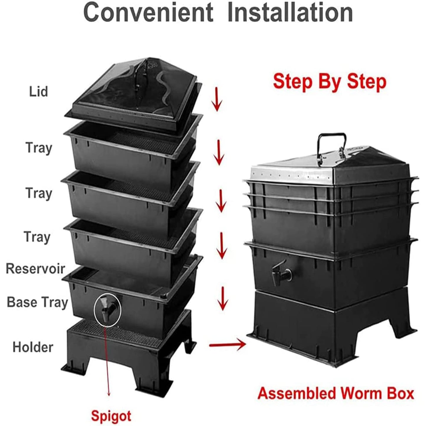 50 L Worm Farm Kit, 5-Tray Worm Composter, Expandable Worm Composting System, Outdoor Composting Bins, for Recycling Food Waste