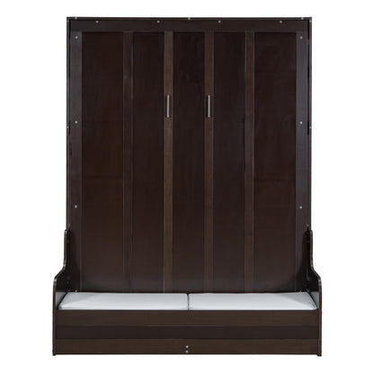 Ball & Cast Murphy Bed Wall Bed Queen Size with Cushion,Sofa Platform Bedfram Chest can be Folded,Wood Folding Hideaway w/Slat Support,Space-Saving Furniture for Guest Room,Study,Office,Espresso