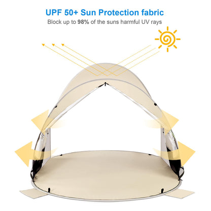 WolfWise UPF 50+ Easy Pop Up 3-4 Person Beach Tent Sport Umbrella Instant Sun Shelter Tent Sun Shade Canopy, Beige