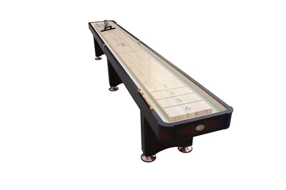 Playcraft Georgetown Shuffleboard Table with Storage Cabinet - Shuffle Board Game Table with Matching Abacus, 8 Pucks, Brush & Wax - Pro Climate Adjusters - Hand-Stained Espresso Finish - 14ft