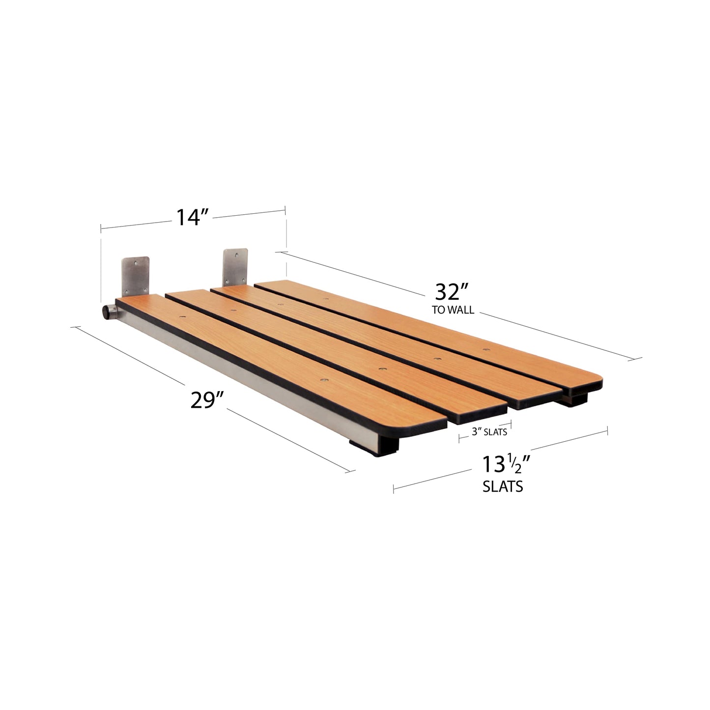 Seachrome Hermosa 32" x 13.5" Back Wall-Mount Folding Teak Tub Seat with 3" Slats