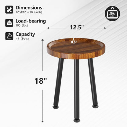 2-Pack (12.5"x18") Ekisemio Plant Stands Outdoor Indoor, Mid Century Side Tables with Walnut Finish & Raised Edge