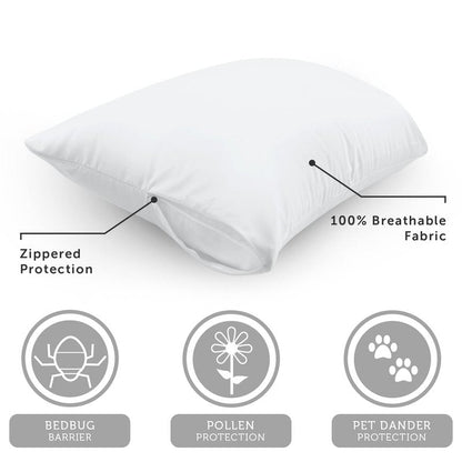 AllerEase 100% Breathable Cotton Pillow Protector for Sleeping, Queen 30" x 20" - 1 Pack of 2,White