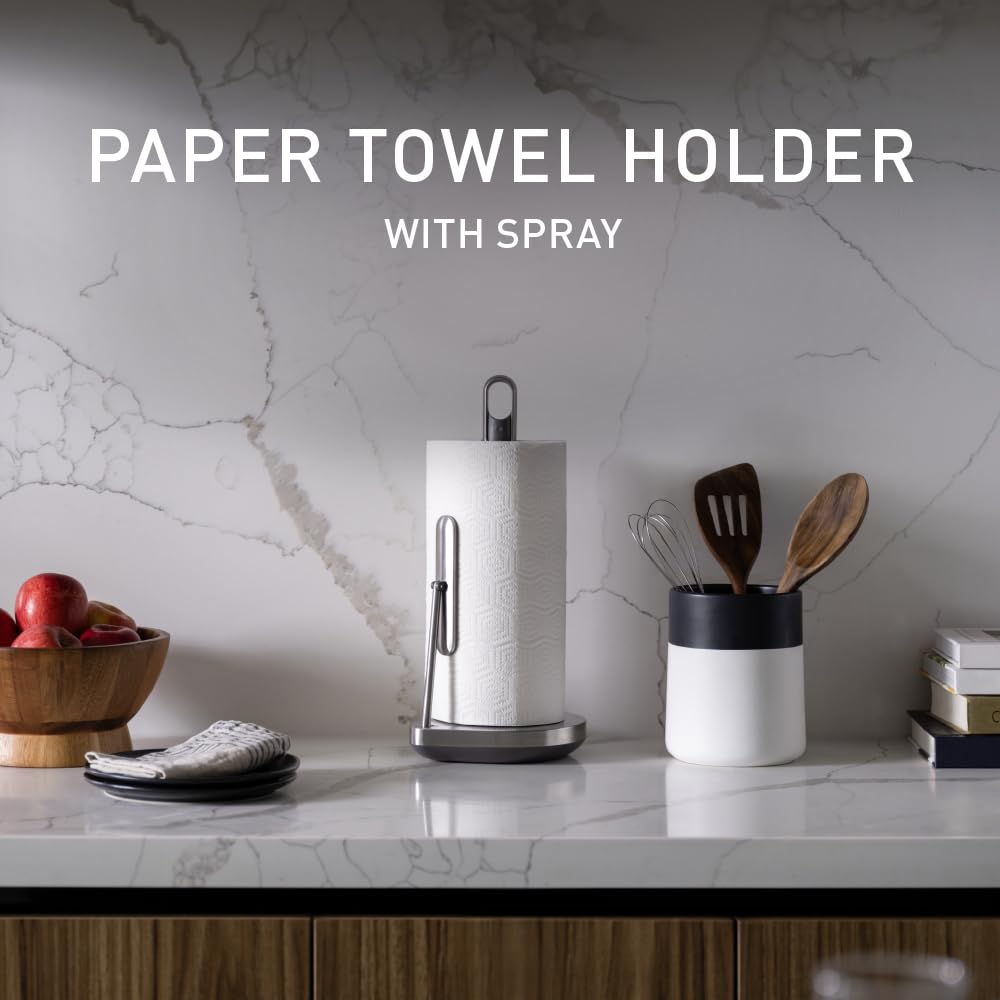 simplehuman Standing Paper Towel Holder with Spray Pump, Brushed Stainless Steel