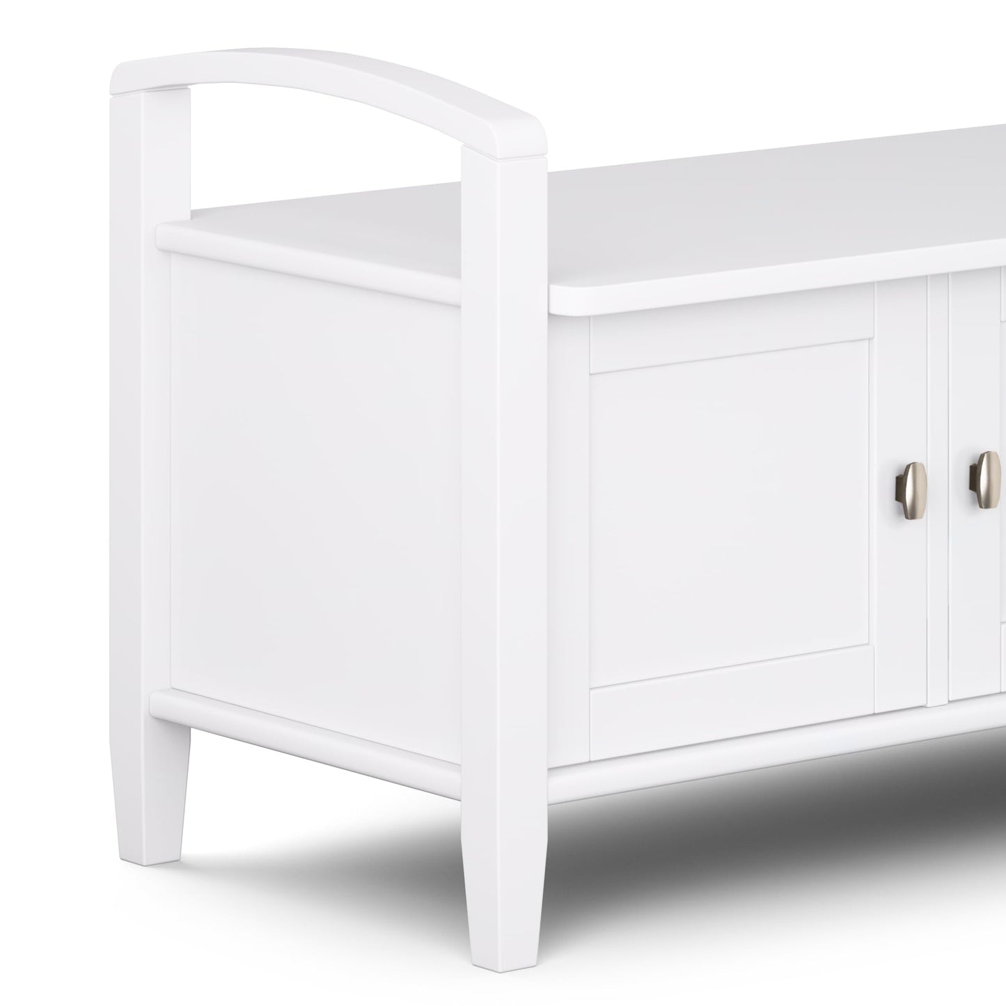 SIMPLIHOME Warm Shaker Entryway Storage Bench - 44 inch Wide Solid Wood Storage Seat in White, Transitional Bench Seat for Mudroom or Living Room with Lift-Up Lid and Shaker-Style Panels