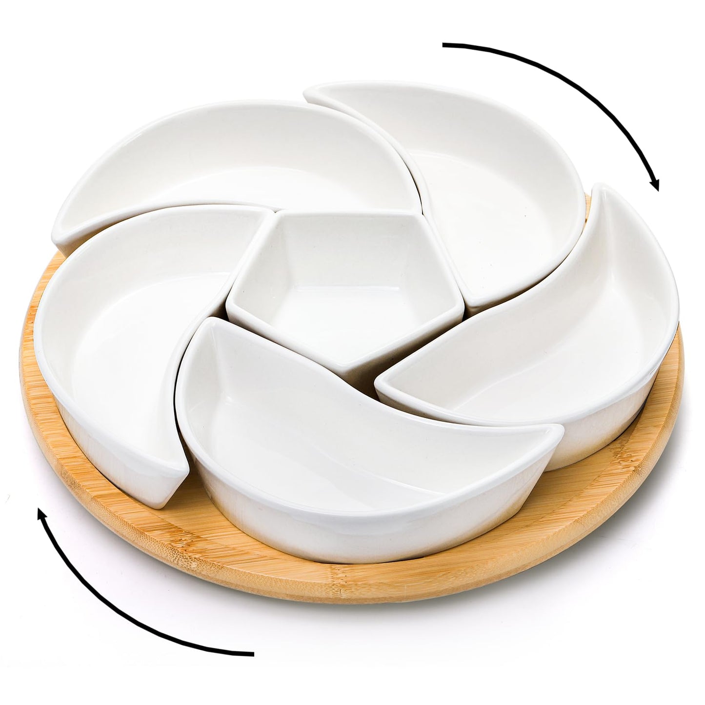 Cididu Ceramic Serving Tray Platters Lazy Susan, Rotating Divided Serving Set with 6 Removable Compartment, 11'' Appetizer Relish Dish, Snack Bowl Set for Christmas, Thanksgiving, Party, Kitchen