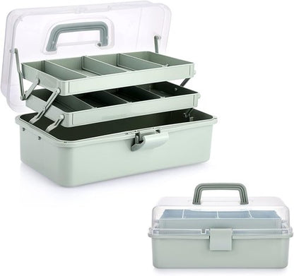 BTSKY 3-Layer Craft Organizer - Adjustable Spacers & Portable Handle - Haze Green Storage Box