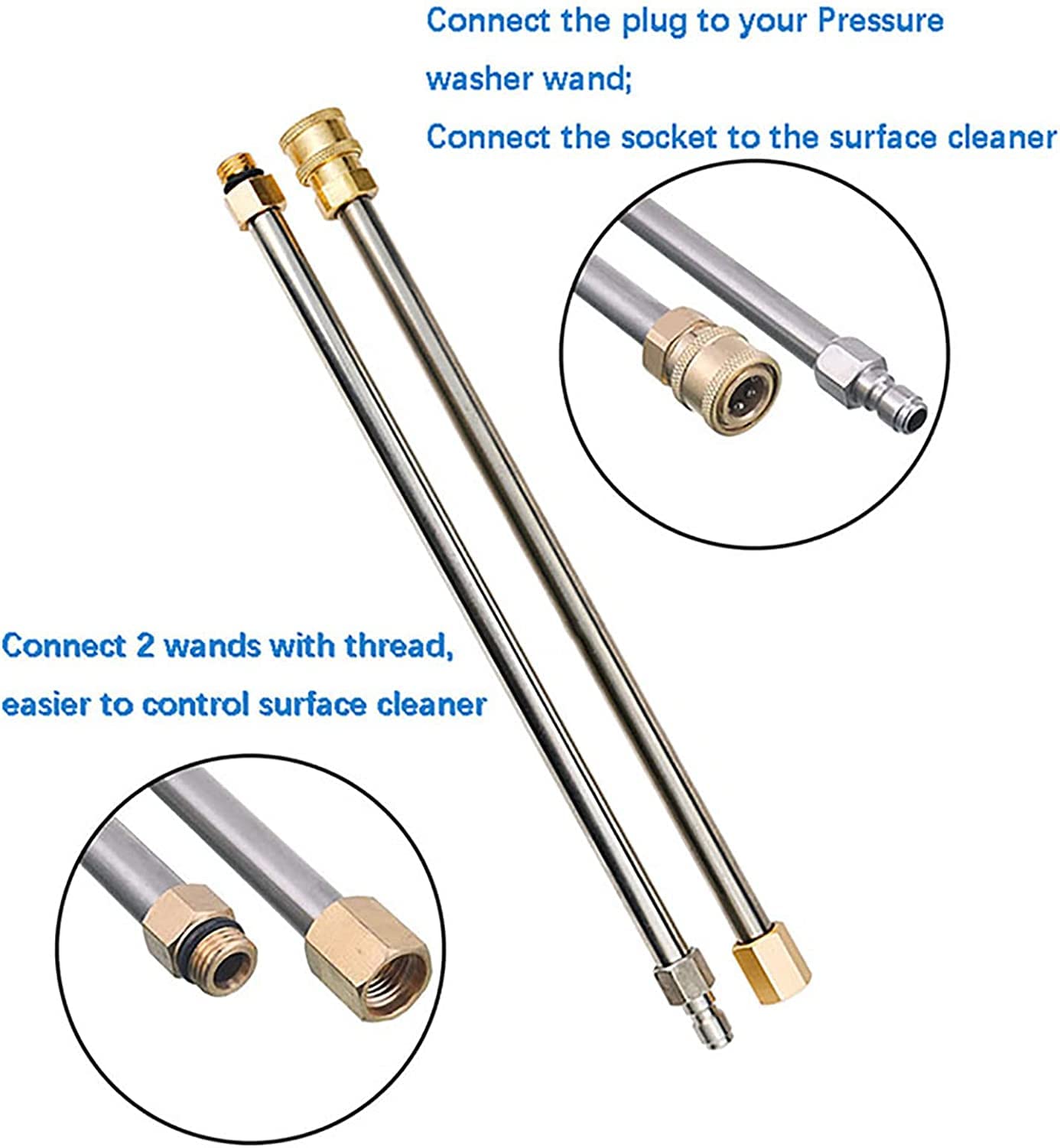 TRELVEX 13 Inch Pressure Washer Surface Cleaner Attachment with Wheels, with 2 Power Washer ExWands and 2 Replacement Nozzles, 3600 PSI