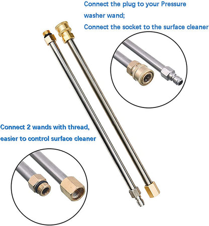 TRELVEX 13 Inch Pressure Washer Surface Cleaner Attachment with Wheels, with 2 Power Washer ExWands and 2 Replacement Nozzles, 3600 PSI