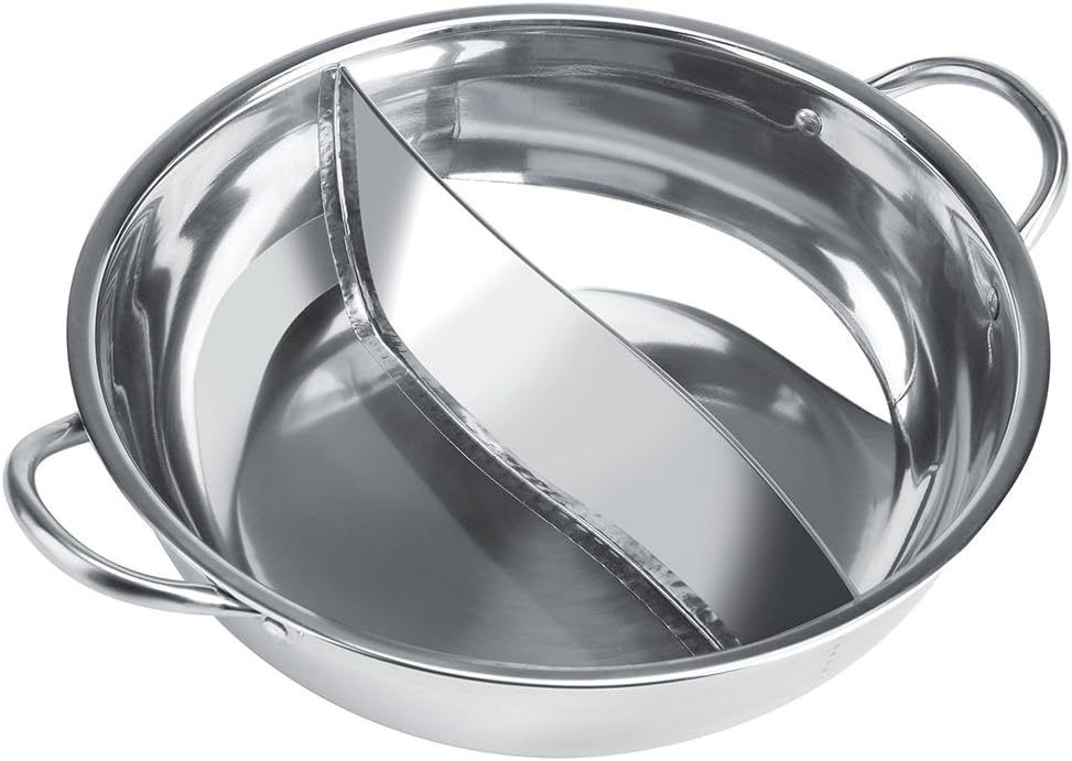 Stainless Steel Pot with Divider for Double-Flavor Soup Cooking, Suitable for Family Gatherings