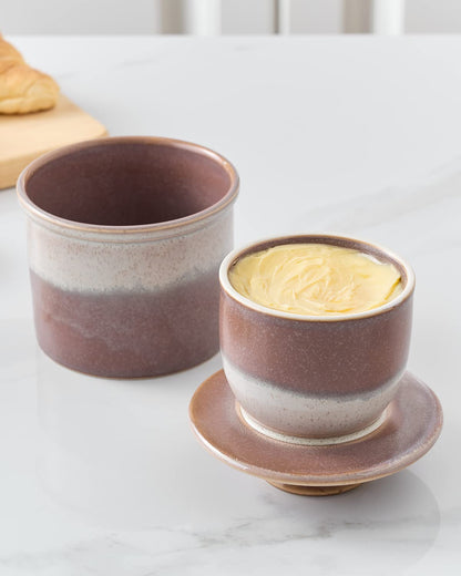 XELA Ceramic Butter Crock, The Original Reactive Two-Colour Glaze, Butter Dish With Water Line for Spreadable Fresh Butter - Ziying
