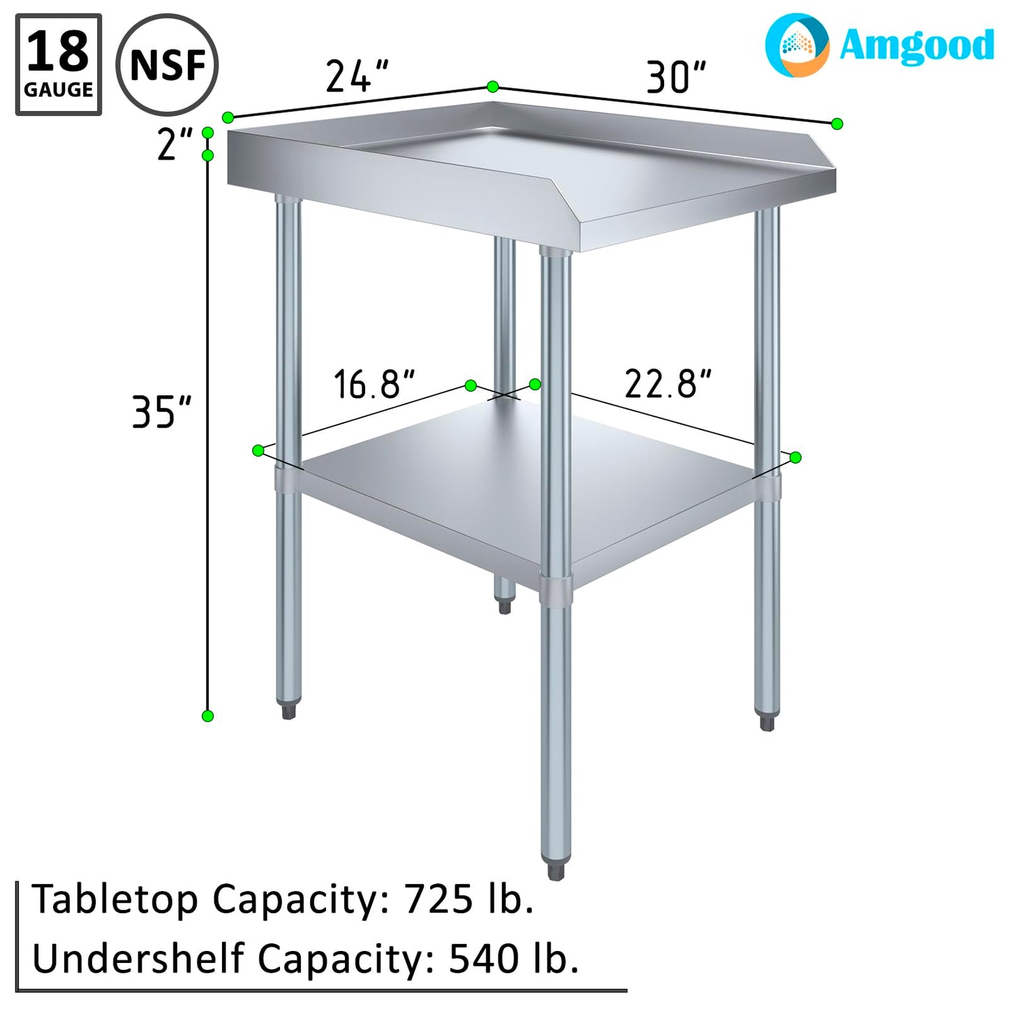 AmGood Commercial Work Table with Backsplash and Sidesplashes | NSF (Stainless Steel Table with Sideguards, 24" Long x 30" Deep)